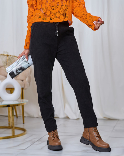 Royalfashion Pantaloni negri din țesătură de catifea pentru femei