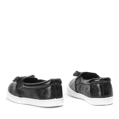 Czarne dziewczęce slip - on z brokatową kokardką Synine - Obuwie