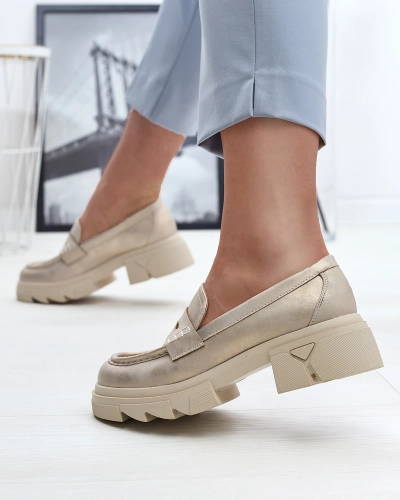 Mocasini din piele ecologică pentru femei, aurii Sepop- Footwear