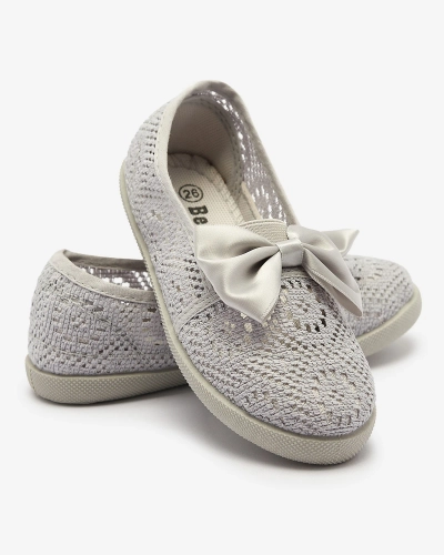 Adidași slip on gri pentru fete cu fundiță Sweet Time - Încălțăminte