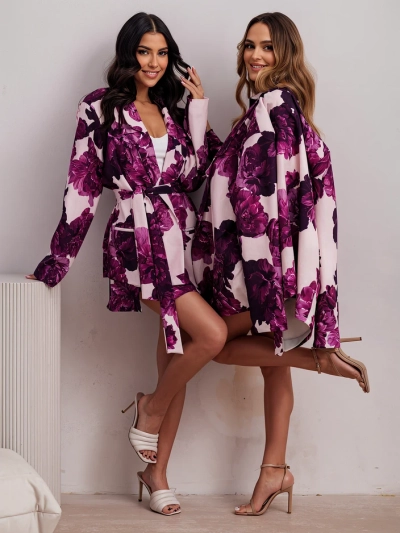 Set floral Royalfashion pentru femei cu blazer legat și pantaloni scurți