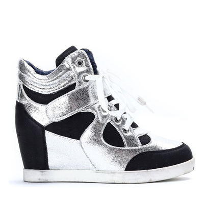 Czarno-białe sneakersy na koturnie Lefkada - Obuwie