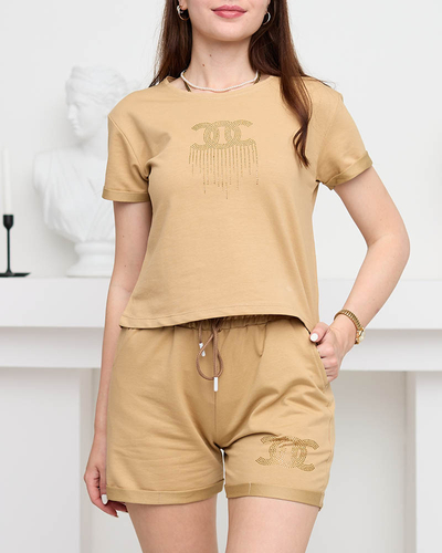 Set trening sport dama cu zirconiu cubic camel - Imbracaminte