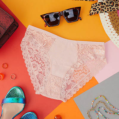 Chiloți roz din dantelă pentru femei, slip - Lenjerie intimă