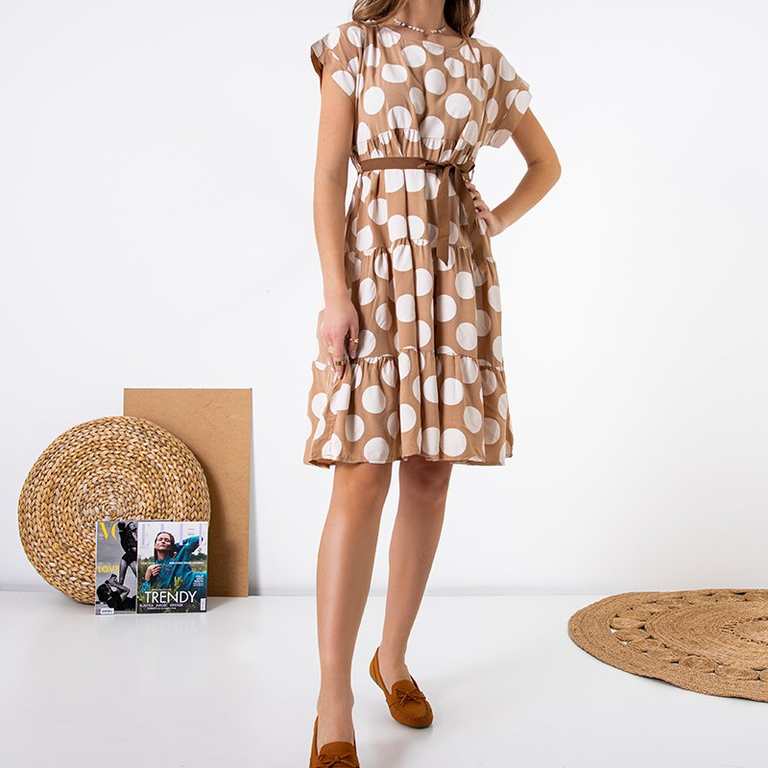 Rochie pentru femei bej cu buline - Îmbrăcăminte