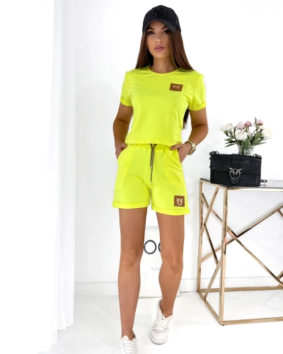 Royalfashion Set sport pentru femei din două piese galben neon cu petice