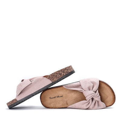 Różowe klapki z kokardką Irmina - Obuwie