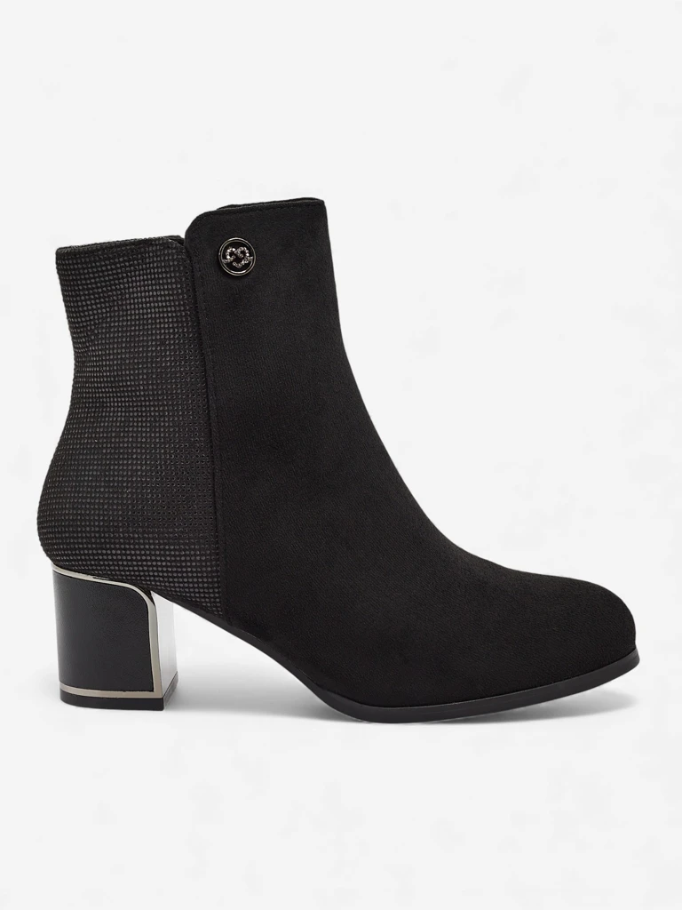 Botine de damă din piele ecologică întoarsă cu toc gros Arshin