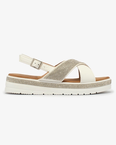 Royalfashion Sandale albe de damă din piele ecologică cu zirconii Trikys