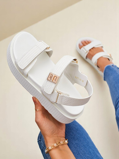 Royalfashion Kallisto – Białe sandały damskie na platformie, skóra ekologiczna