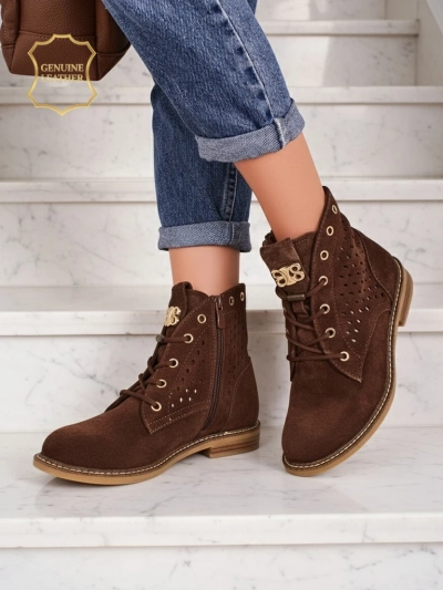 Ażurowe botki damskie ze skóry naturalnej Aurelias