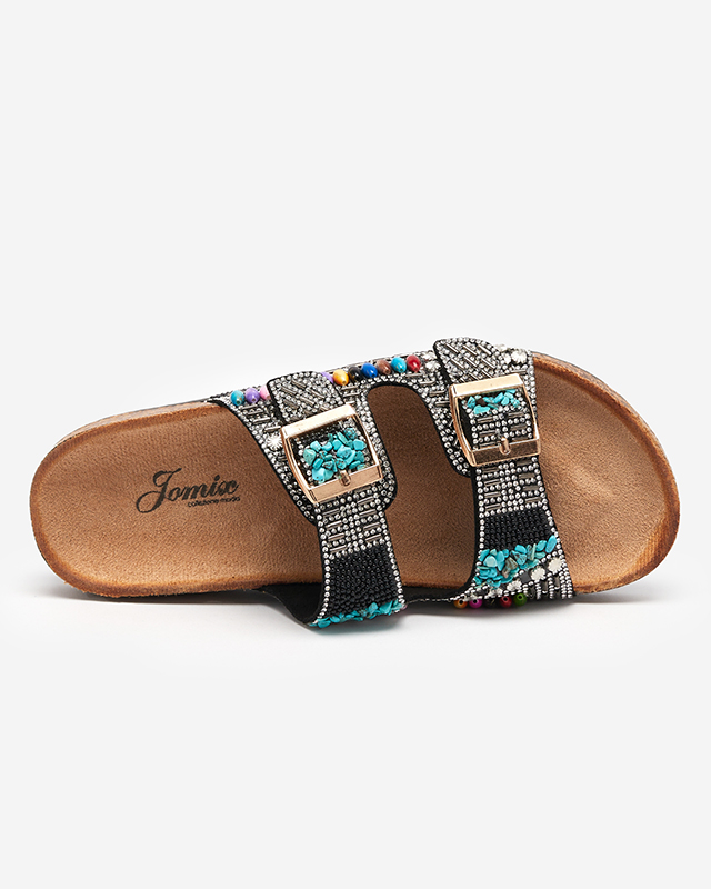 Papuci de dama negri cu pietre colorate Dusana - Incaltaminte