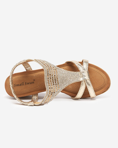 OUTLET Sandale dama aurii cu zirconiu cubic pe pana Amuni - Pantofi