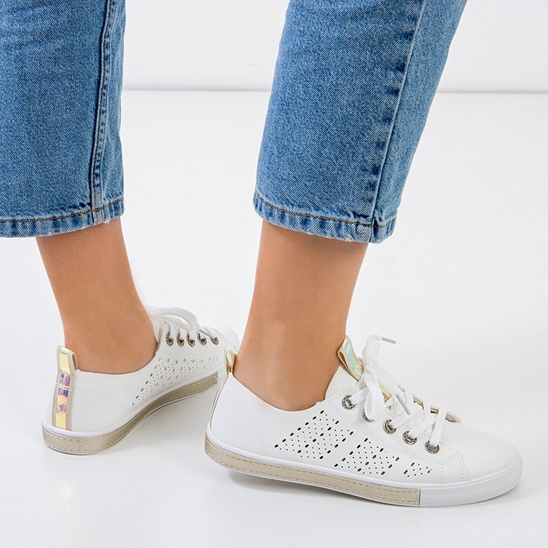 OUTLET Adidași albi pentru femei cu inserție aurie Kowen - Încălțăminte