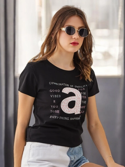 Royalfashion Tricou din bumbac pentru femei Combinație de Owality