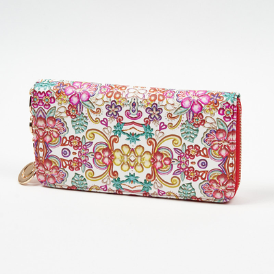 Portofel mare de dama alb si rosu cu model floral - Accesorii
