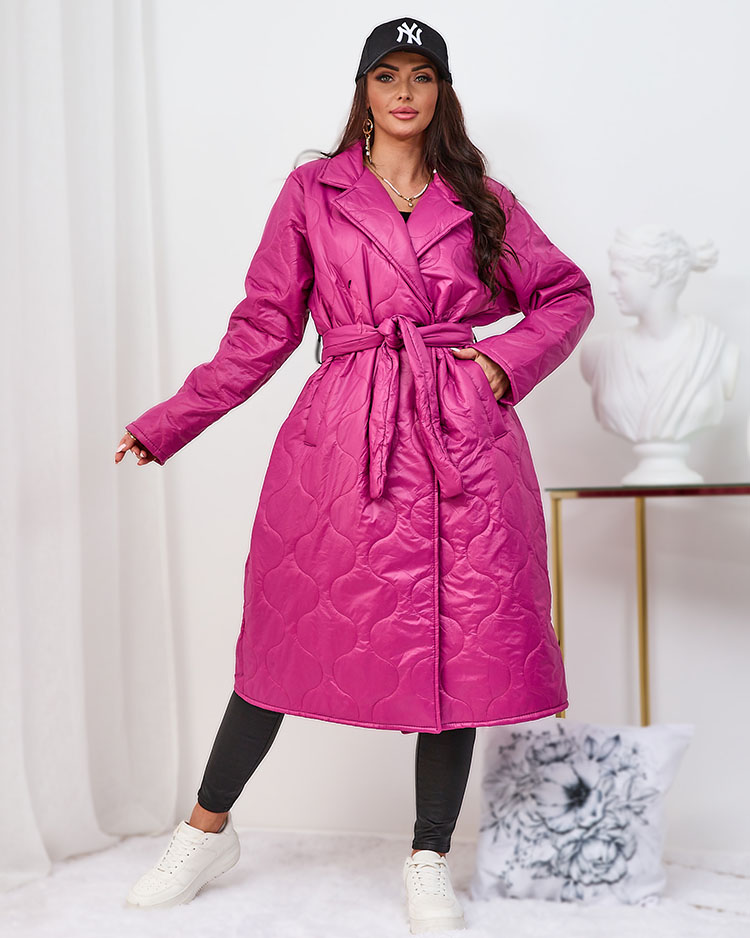 Royalfashion Palton matlasat de damă cu legătură, de culoare roz