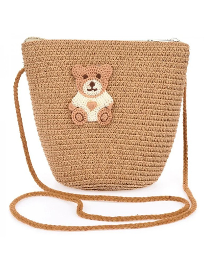 Royalfashion Geantă mică de paie pentru copii Geantă de paie Teddy