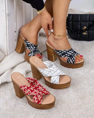 OUTLET Papuci albi de dama pe stalp inalt Kotinso - Incaltaminte