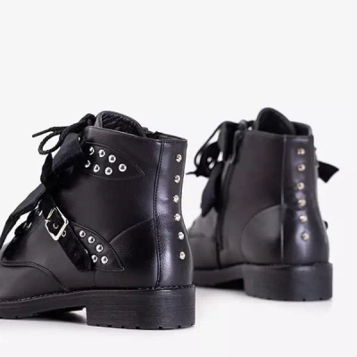 OUTLET Genti negre cu jeturi și arcuri din velur Caterina - Încălțăminte