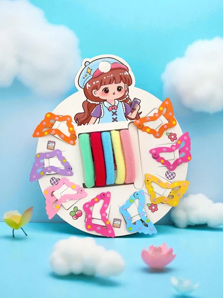 Set de agrafe de păr colorate și elastice de păr pentru copii