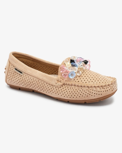 Royalfashion Mocasini pentru femei maro deschis maro deschis cu cristale decorative Cizzas