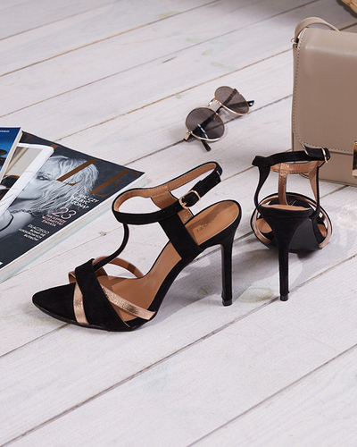 OUTLET Sandale negre de dama pe toc inalt Isso-Shoes