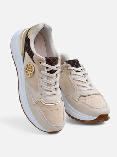 Calista Verona beige damessneakers met platte hak - 4 cm eco-leer