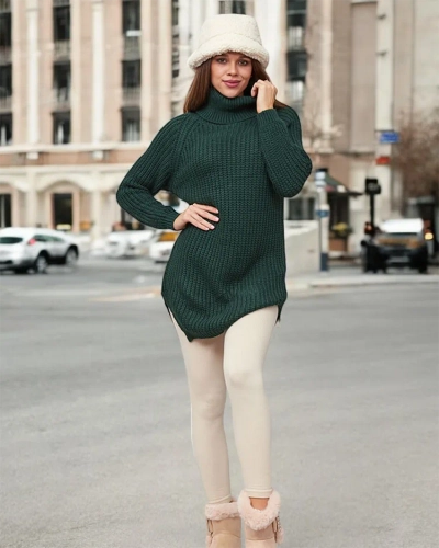 Royalfashion Pulover lung pentru femei cu guler înalt