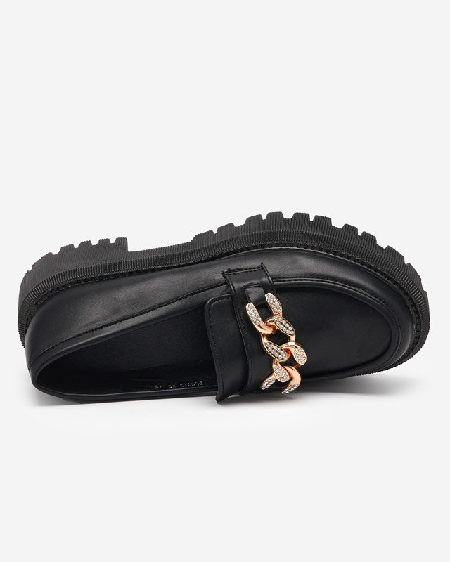 OUTLET Pantofi negri de dama cu lant de aur Chemko- Incaltaminte