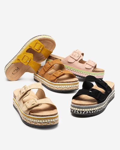 Papuci de dama bej pe talpa groasa Carisno - Pantofi