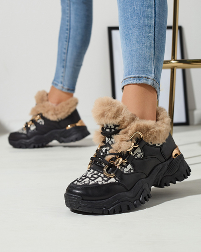 Pantofi sport de damă cu blană de culoare neagră Reyma- Footwear