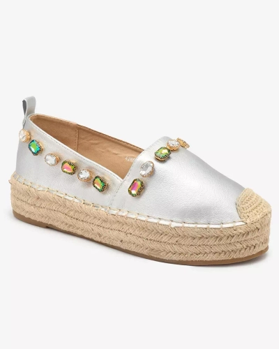 Espadrile argintii de damă cu cristale Ziennie - Încălțăminte