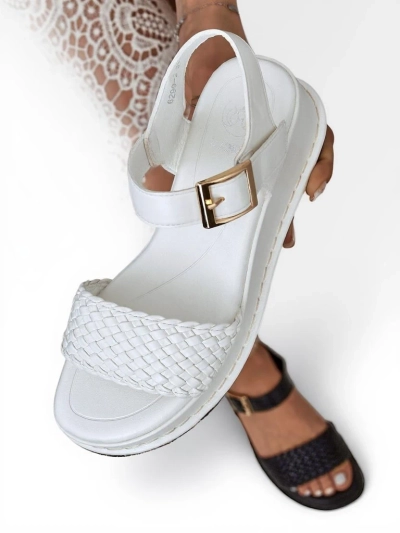 Sandale Royalfashion cu toc pentru femei, cu bareta împletită Fiolle