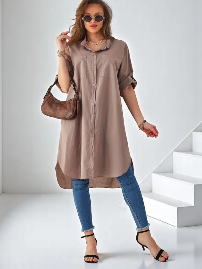 Royalfashion Cămașă lungă oversized din bumbac pentru femei