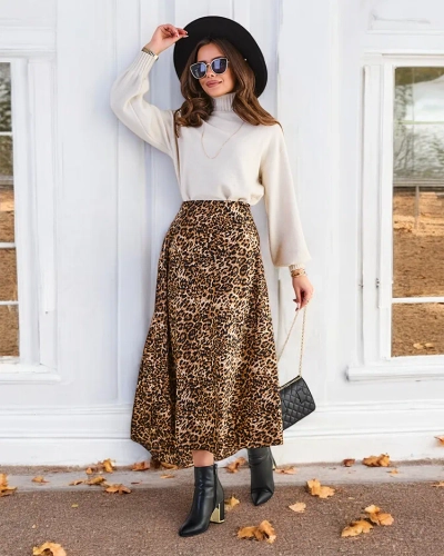 Fusta midi pentru femei Royalfashion cu imprimeu
