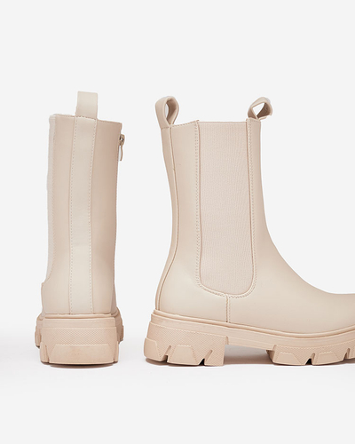 Royalfashion Cizme cu toc înalt plat pentru femei, în ecru Vedita