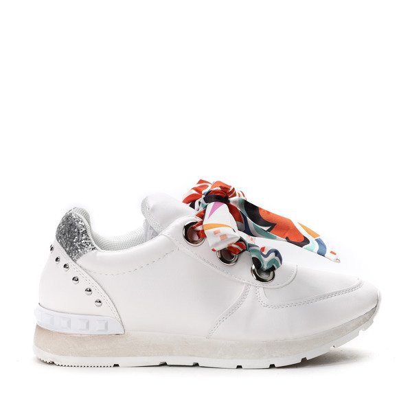 Białe tenisówki wiązane chustą Edith- Obuwie