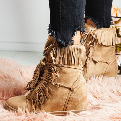 Brązowe sneakersy na koturnie Alesi - Obuwie