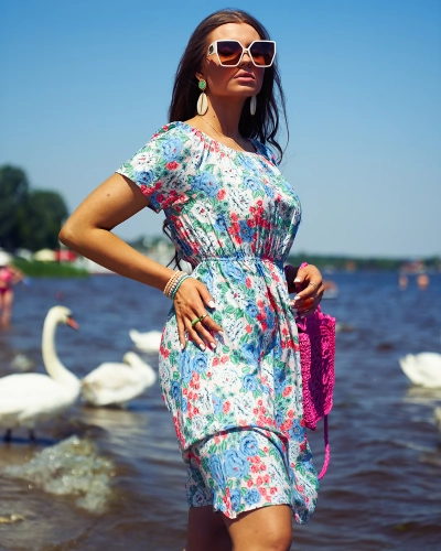 Royalfashion Rochie mini florală pentru femei a'la hiszpanka în albastru