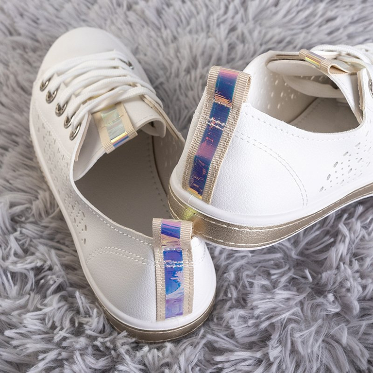 OUTLET Adidași albi pentru femei cu inserție aurie Kowen - Încălțăminte