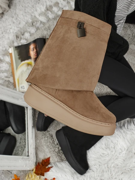 Cizme scurte tip snowboots pentru femei cu parte superioară detașabilă Elizze