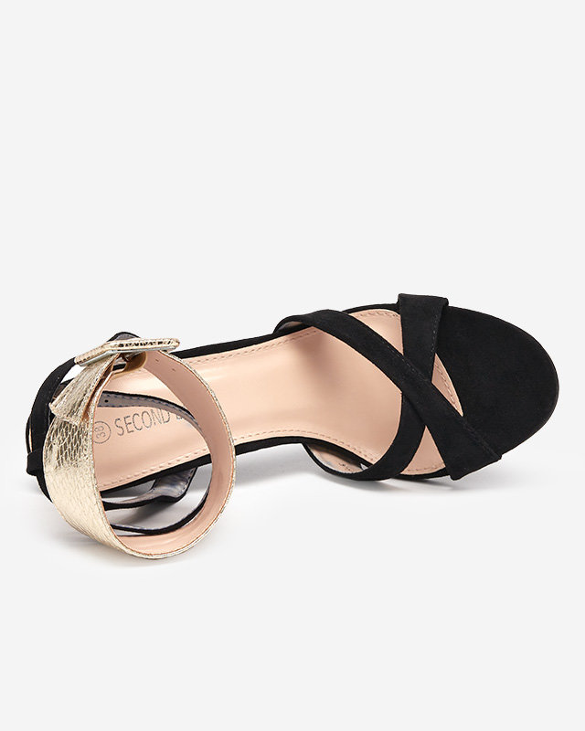 OUTLET Sandale de dama pe toc inalt negru cu dunga aurie Magnessias - Incaltaminte