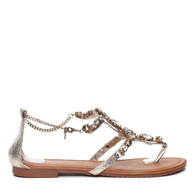 Złote sandały z ozdobnymi kamyczkami Jazlyn- Obuwie