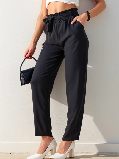 Royalfashion Pantaloni simpli din material pentru femei cu curea