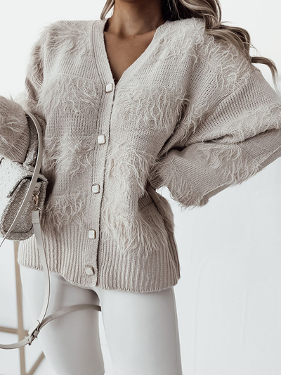 Royalfashion Cardigan bej pentru femei cu nasturi