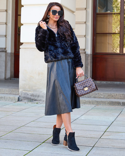 Royalfashion Jachetă de damă cu două fețe cu blană în negru