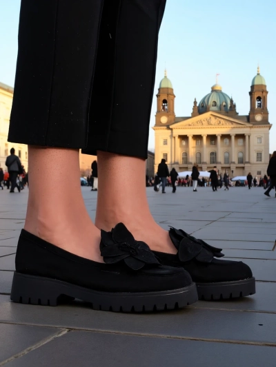 Mocasi eco suede pentru femei Royalfashion cu floarea Floverse