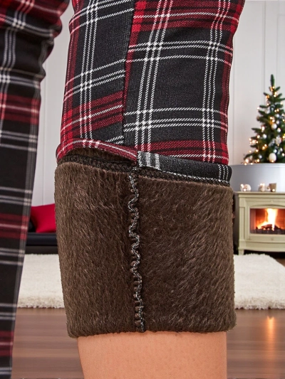 Royalfashion Pantaloni teggings pentru femei cu carouri încălzite