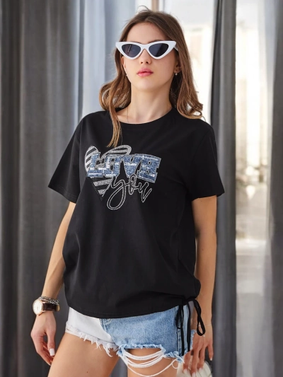 Royalfashion Tricou din bumbac pentru femei LOVE cu strasuri